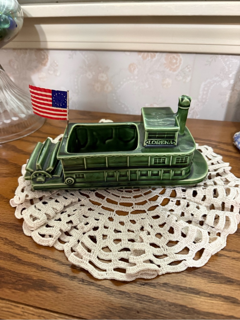 Lorena Green Ceramic Riverboat Planter Vase
